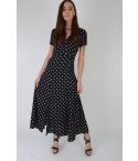 Lovemystyle Maxi Dress With White Polk-A-Dot Print In Black - SAMPLE