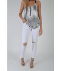 Lovemystyle White High Waisted Skinny Jeans With Knee Rips