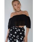 Lovemystyle Off The Shoulder Chiffon Crop Top In Black - SAMPLE
