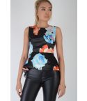 Lovemystyle Black Peplum Top With Floral Print