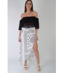 Lovemystyle White Printed Maxi Skirt With Split Front
