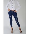 Lovemystyle marinblå Skinny Jeans med nödställda revor