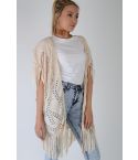 LMS Nude Kimono Featuring Laser Cut And Tassels - SAMPLE