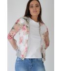 Lovemystyle White Mesh Bomber Jacket With Pink Florals