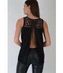 Lovemystyle High Neck Black Lace Top With Open Back