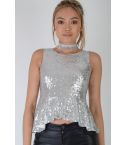 Lovemystyle All Over Top Peplum Sequin argent