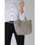 Lovemystyle Mini Suede Tote Bag In Grey With Geometric Print- SAMPLE