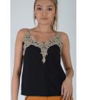 Lovemystyle Black Cami Vest Top With Lace Bust Detail - SAMPLE