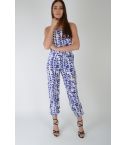 Lovemystyle Blue And White Adria Print Relaxed Fit Jumpsuit