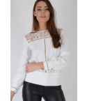 Lovemystyle White Chiffon Long Sleeved Top With Lace Detail Inserts