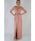 Lovemystyle encaje vestido Maxi con Split frontal en color rosa polvo - muestra