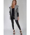 Lovemystyle Grey Wool Coat With Faux Black Leather Arms