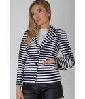 Lovemystyle Black And White Striped Blazer Jacket With Button