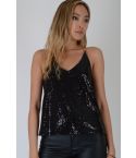 Gilet in paillettes Lovemystyle nero con dettaglio di catena d'oro