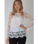 Lovemystyle White Sheer Top With Lace Long Sleeves