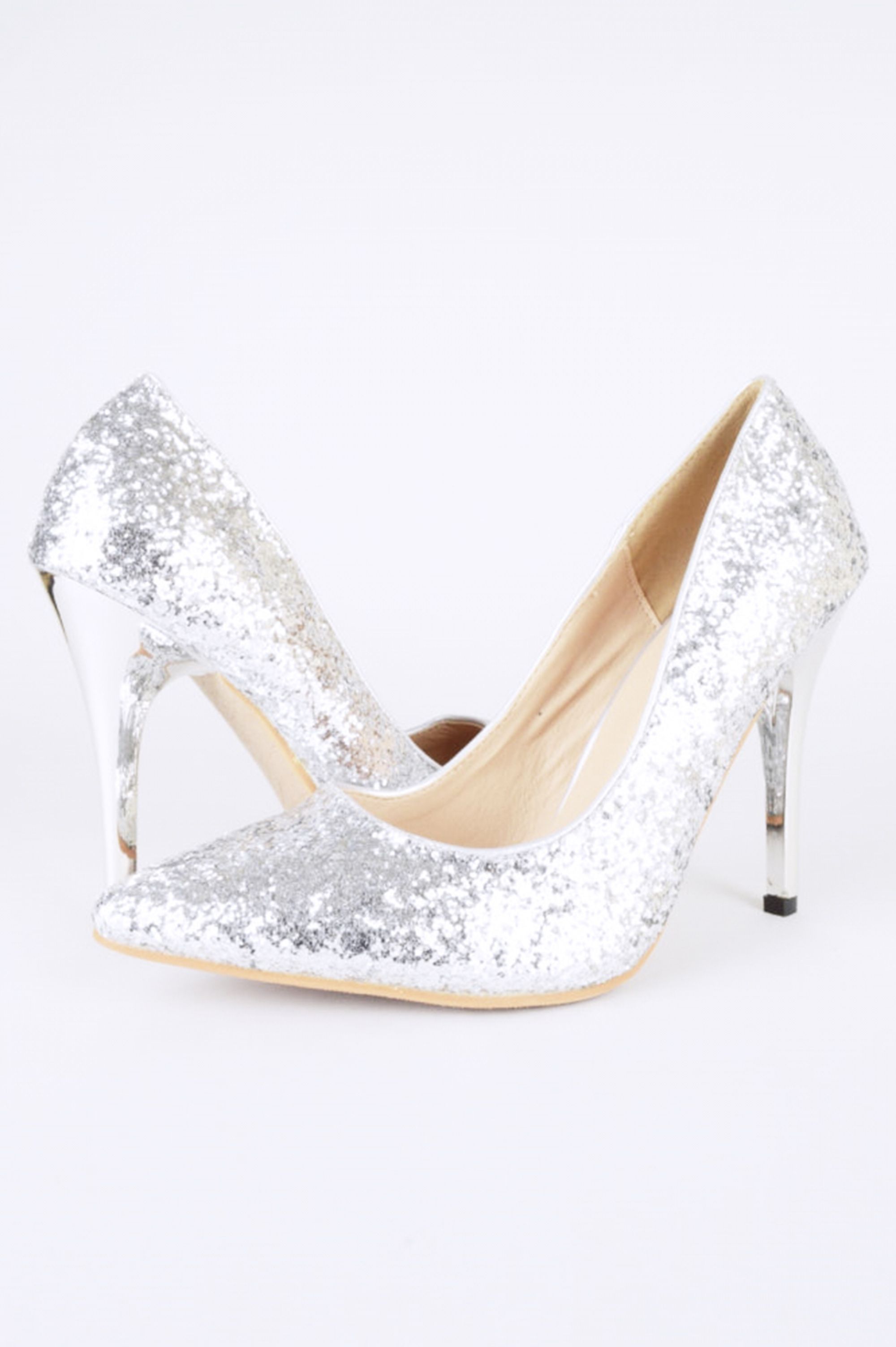 Lovemystyle All Over Silver Glitter Court Shoe Heels