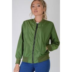 Lovemystyle Casual Bomber Jacket In Glossy Green - SAMPLE