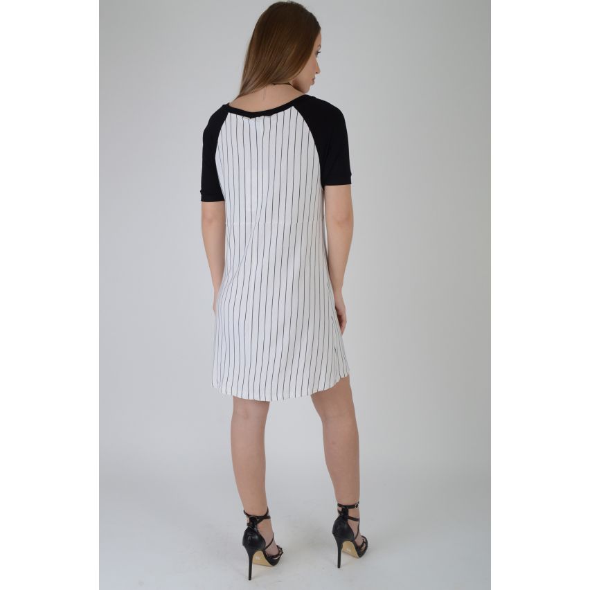 LMS Baseball Style Black And White Pinstripe T-Shirt Dress - SAMPLE