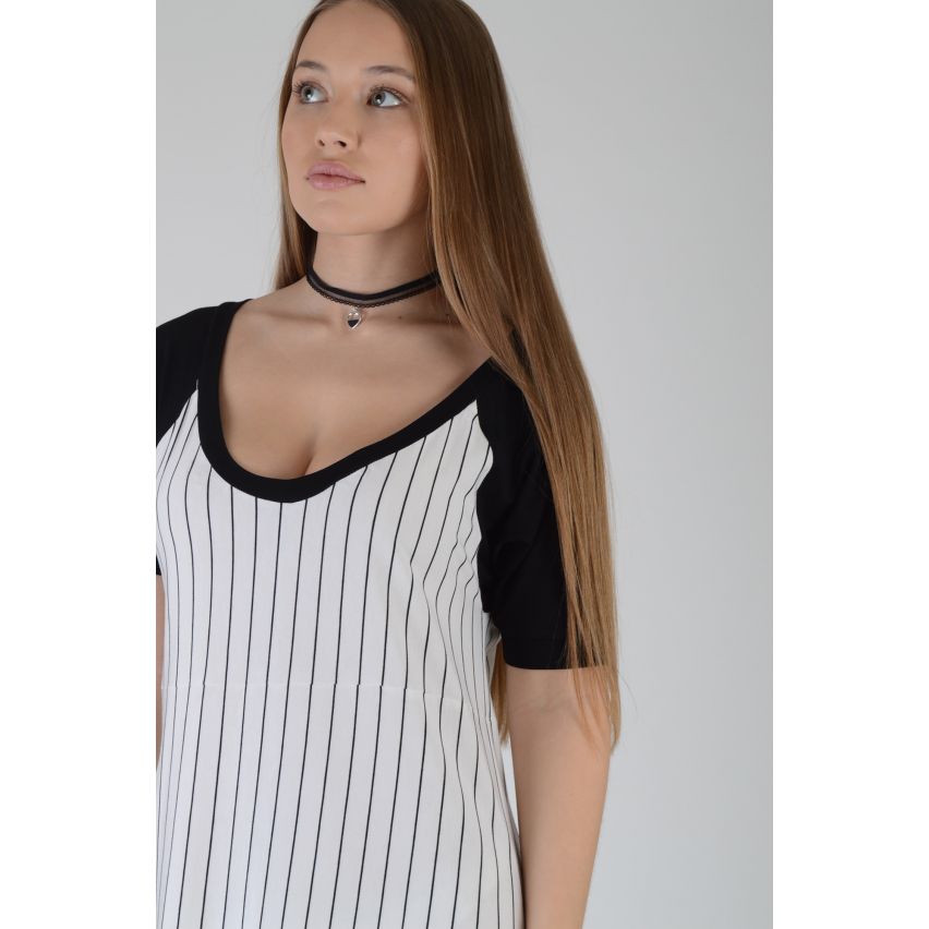 LMS Baseball Style Black And White Pinstripe T-Shirt Dress - SAMPLE
