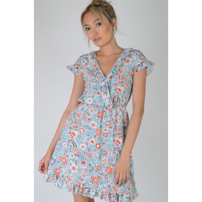 Lovemystyle Light Blue Floral robe d’été avec fioritures - échantillon