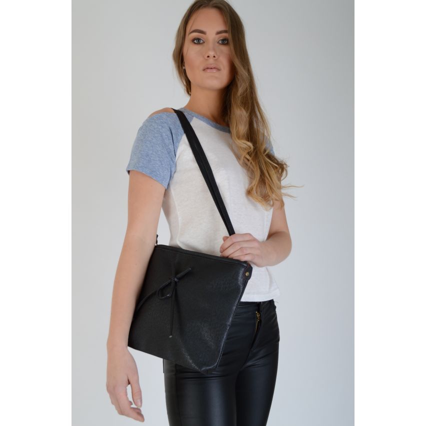 Lovemystyle Black Slim Messenger Bag With Bow Front