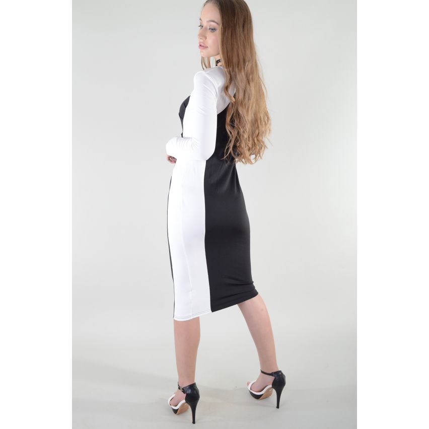 Lovemystyle Black and White Contrasting Pencil Dress - SAMPLE
