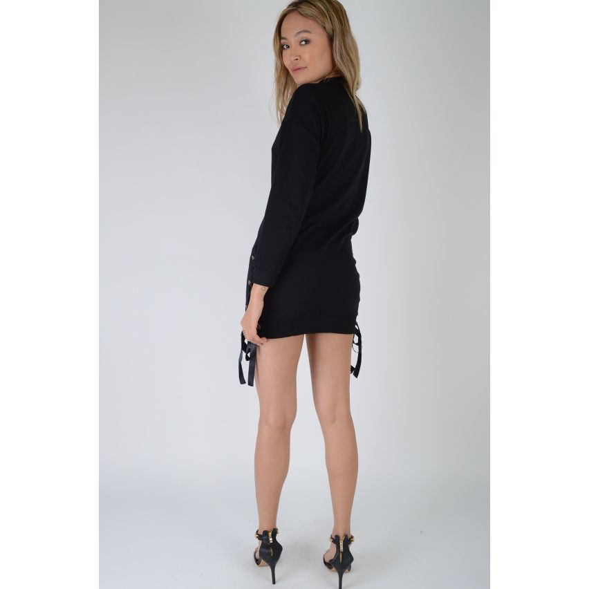Lovemystyle Casual Black Jumper Dress With Lace Up Side - SAMPLE