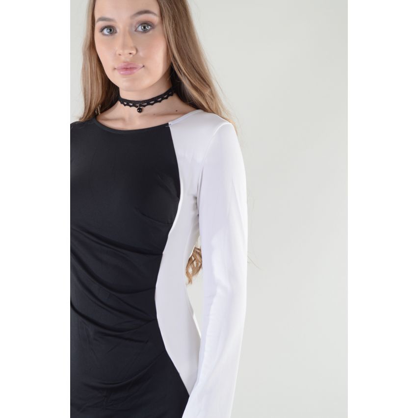 Lovemystyle Black and White Contrasting Pencil Dress - SAMPLE