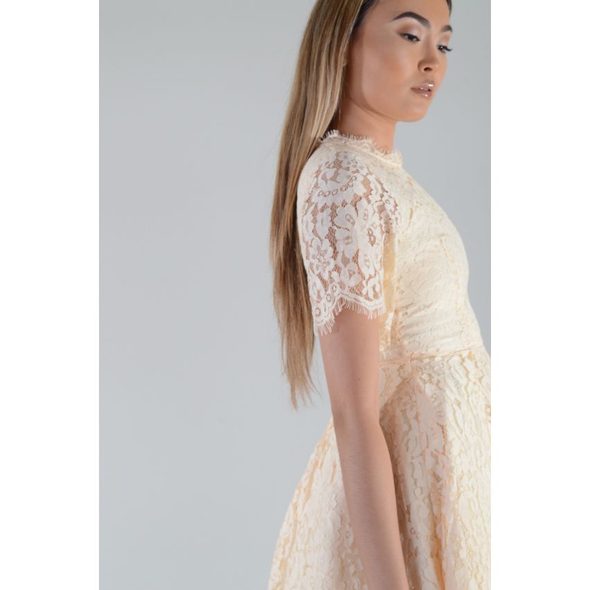 LMS Cream Lace Skater Dress With Short Sleeves - SAMPLE