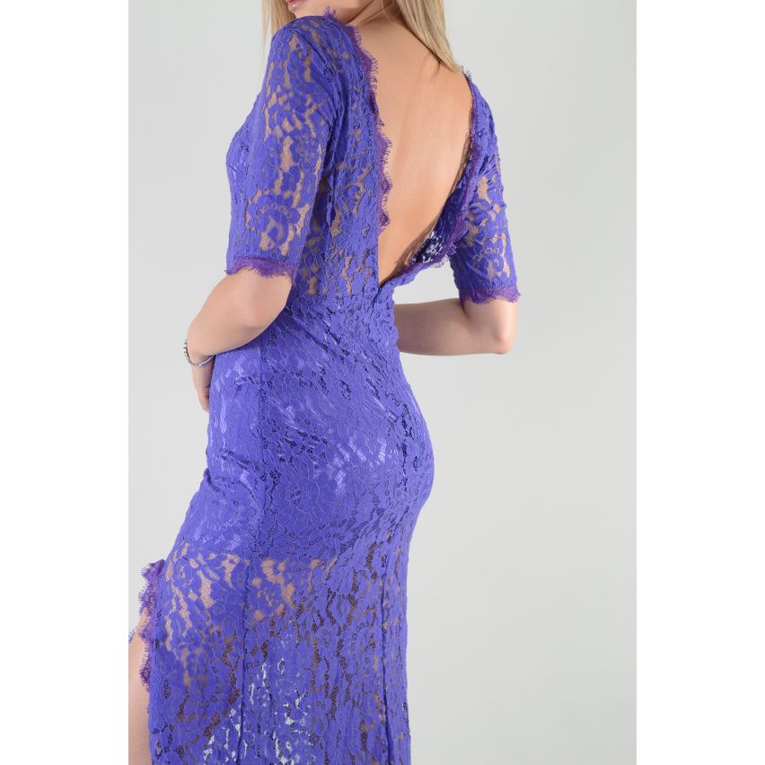 LMS Midi-Länge lila Spitzenkleid mit Bein Split