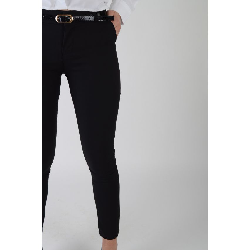 Lovemystyle Black Pencil Trousers With Gold Buckle Belt - SAMPLE