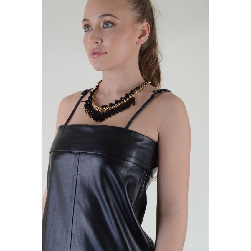 LMS Statement Gold Necklace With Black Beads And Tassels