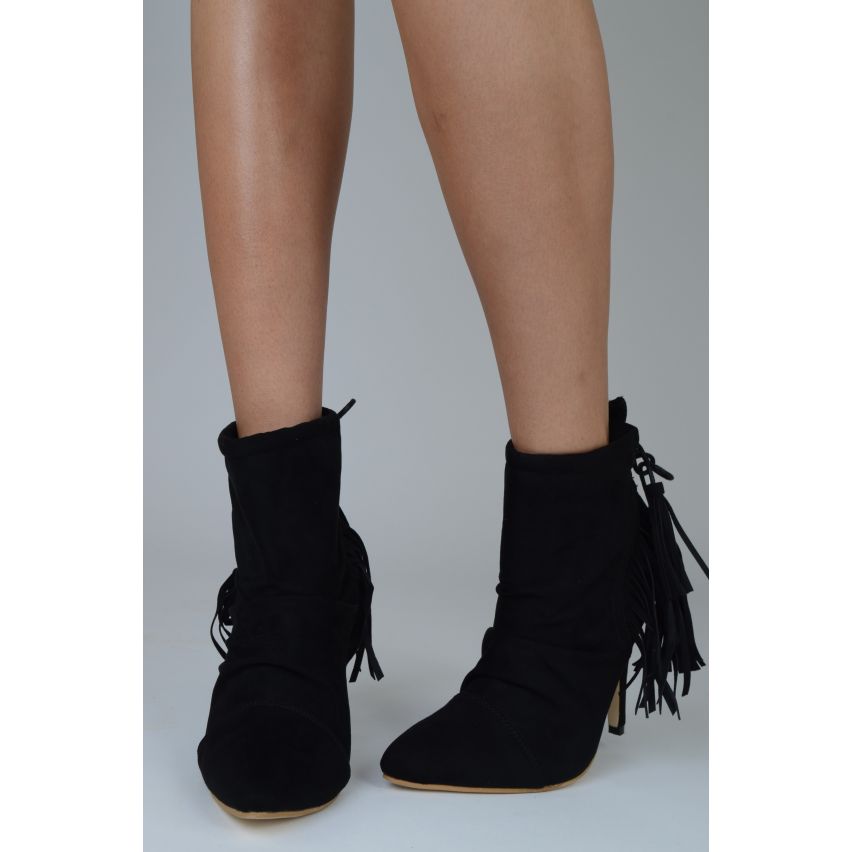 Lovemystyle Black Suede bottines franges dos détail