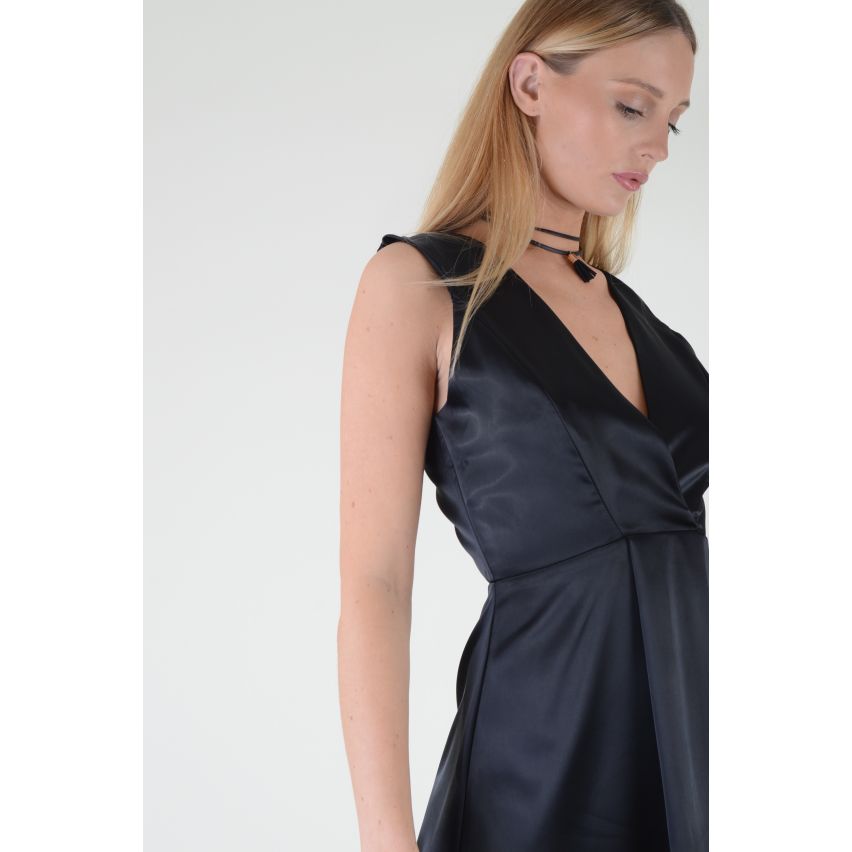 Lovemystyle zwart satijn Skater jurk met duik hals