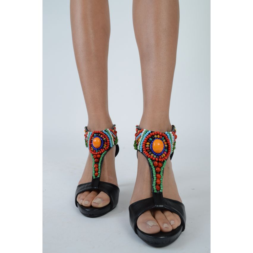 Lovemystyle klack sandaler med multi färgade pärlstav ankel rem