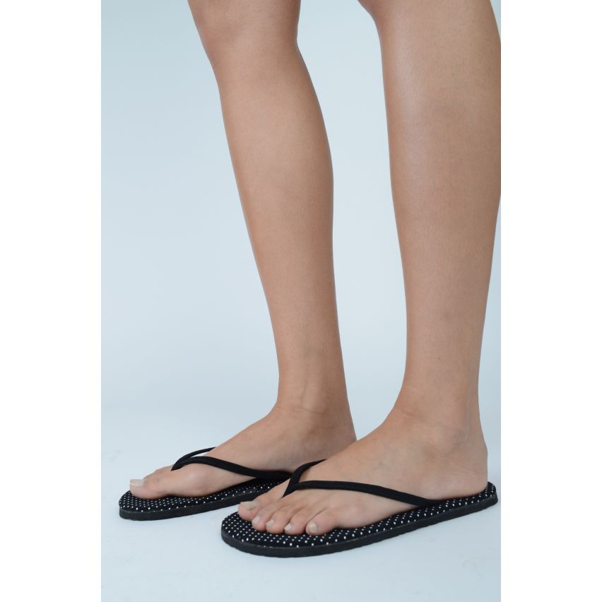 Lovemystyle schwarze Flip Flops mit weißen Polkadot-Sohle