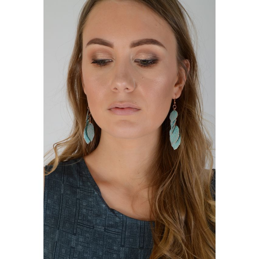 Lovemystyle Turquoise blauw Drop-Down blad oorbellen