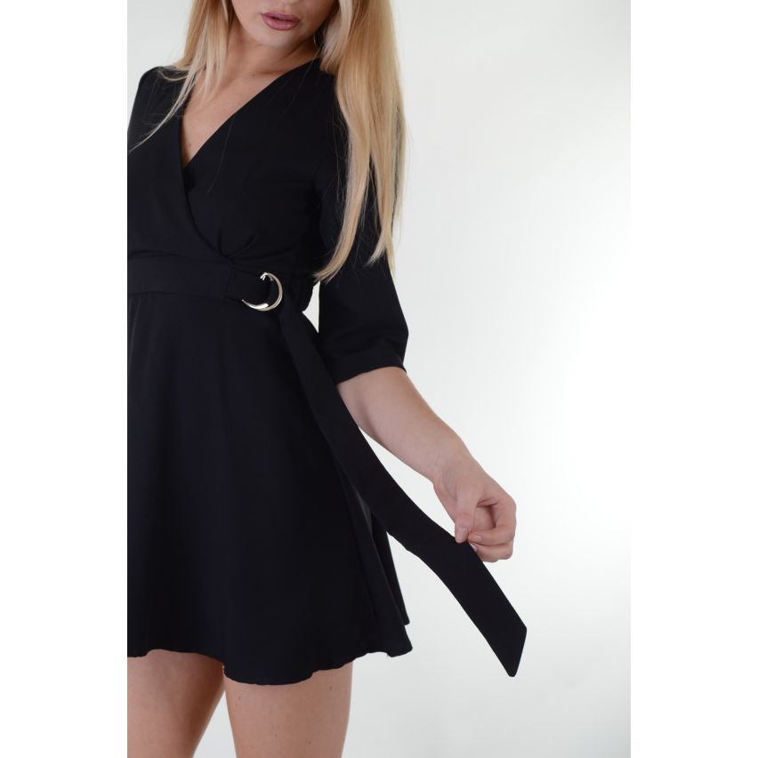 Lovemystyle Micro Black Skater Dress With 3/4 Sleeve - SAMPLE