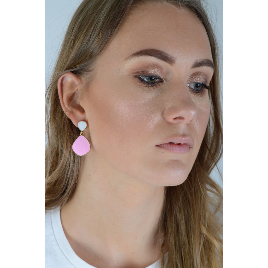 Lovemystyle White And Pink Drop Down Earrings