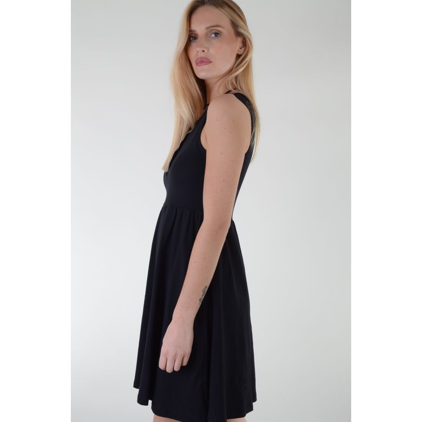 Lovemystyle Black A-Line Dress With White Button Detailing