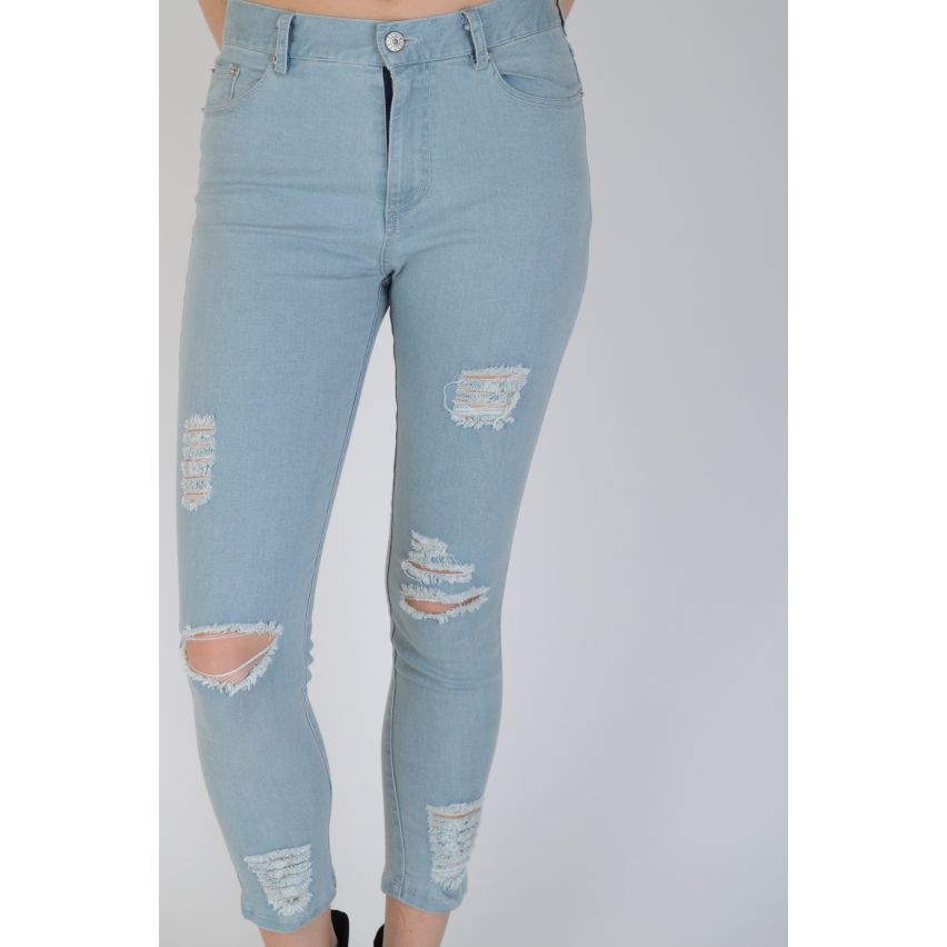 Lovemystyle Light Blue Wash Skinny Jeans met Extreme scheurt
