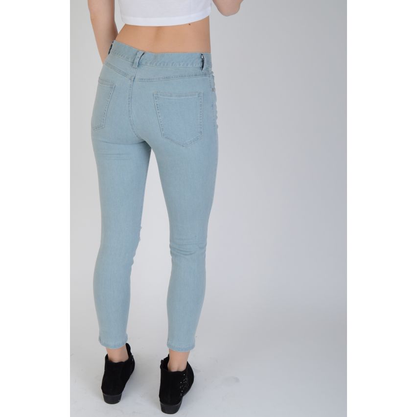 Lovemystyle Light Blue Wash Skinny Jeans With Extreme Rips - SAMPLE