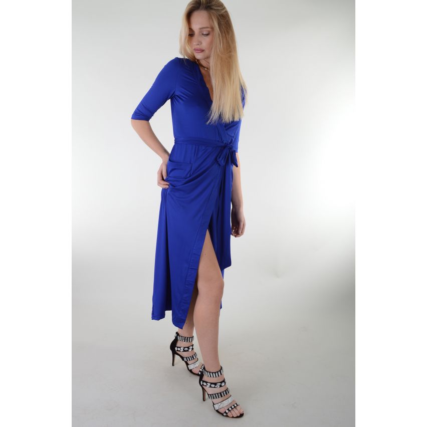 Lovemystyle blau MIDI-Länge Wickelkleid mit Tie Taille - Probe