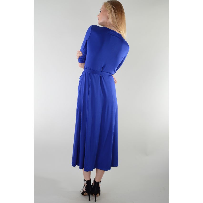 Abrigo azul de Lovemystyle Midi vestido con lazo en la cintura - muestra