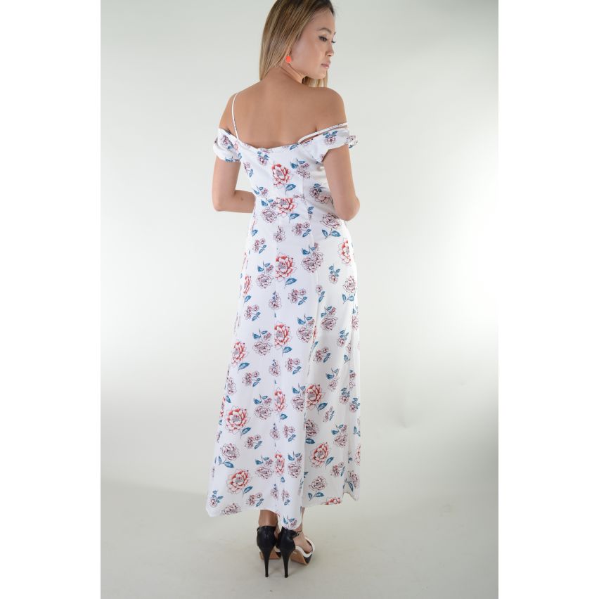 Lovemystyle weißen Maxi-Kleid mit Blumenmuster und Spitze vorne
