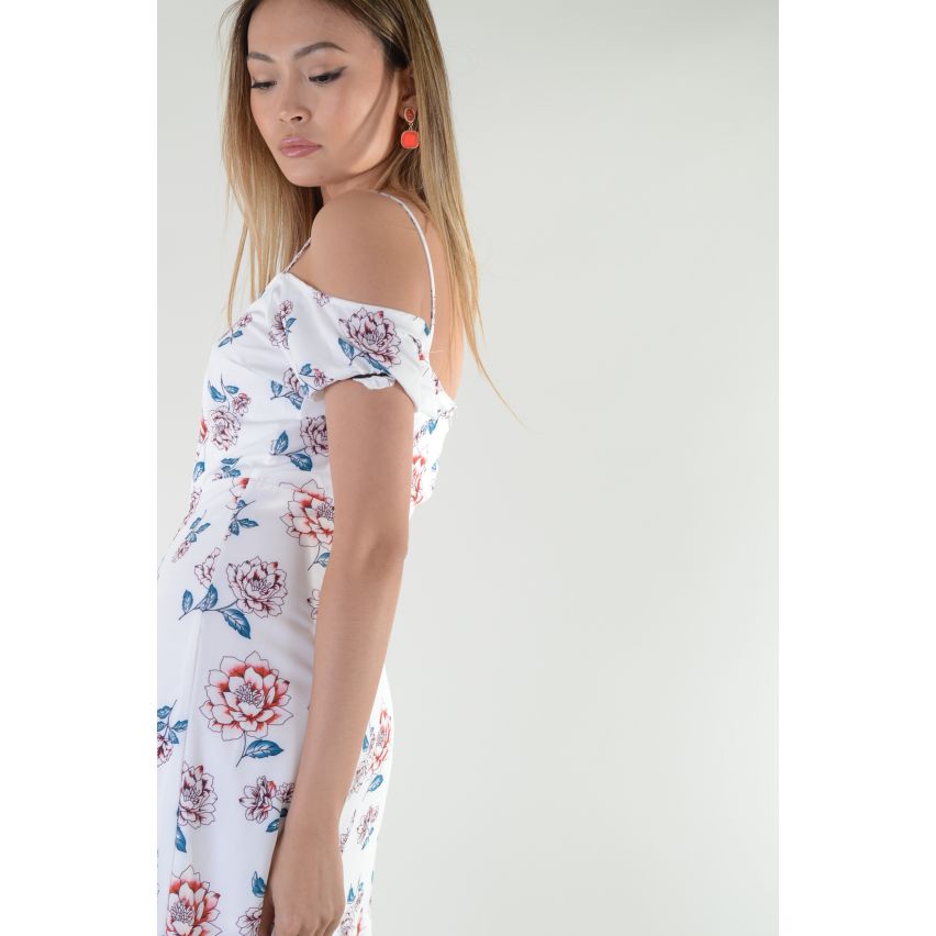 Lovemystyle blanco Maxi vestido con Print Floral y encaje al frente