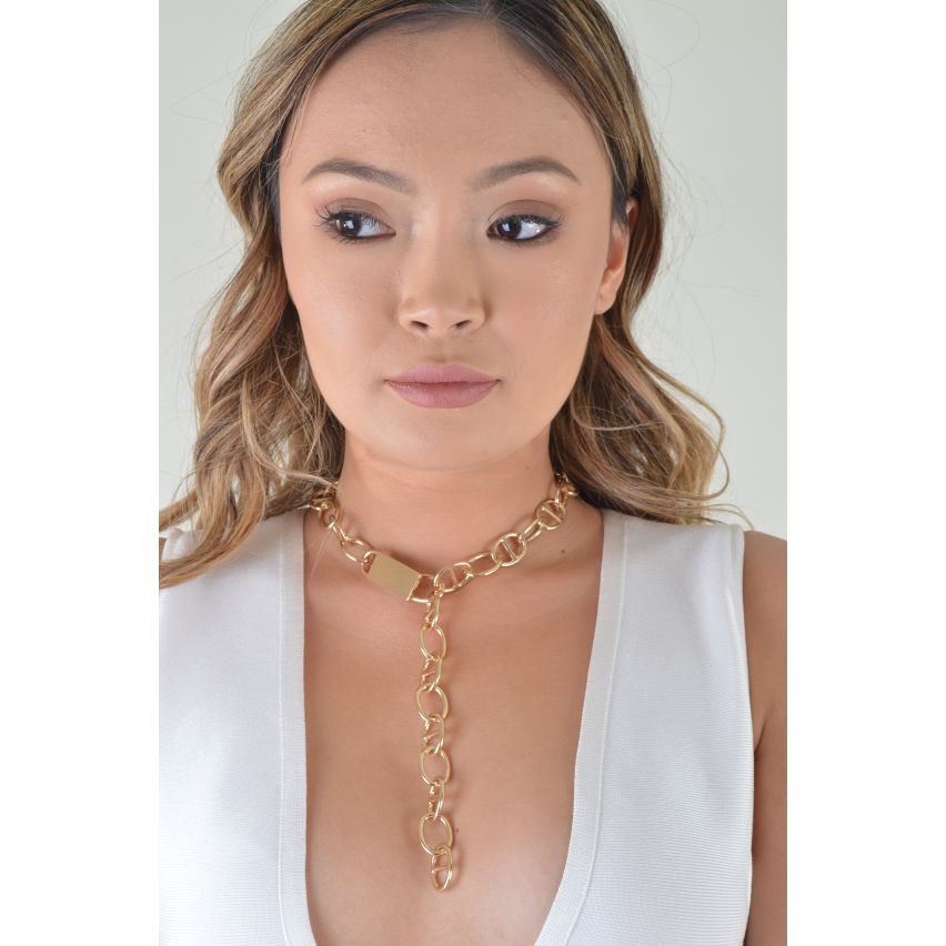 LMS Thick Chain Choker Necklace With Plunge Detail In Gold