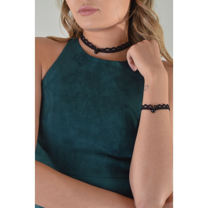 LMS Fabric Choker And Bracelet Set With Bead Pendant