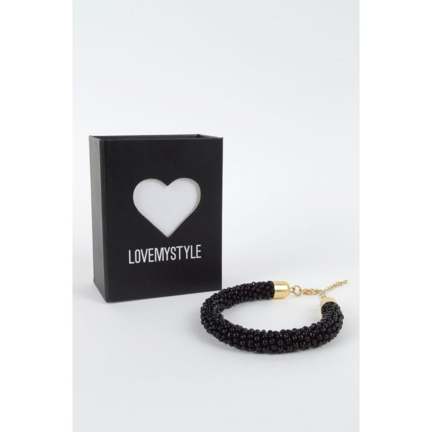 Lovemystyle noir perles Bracelet avec fermoir or