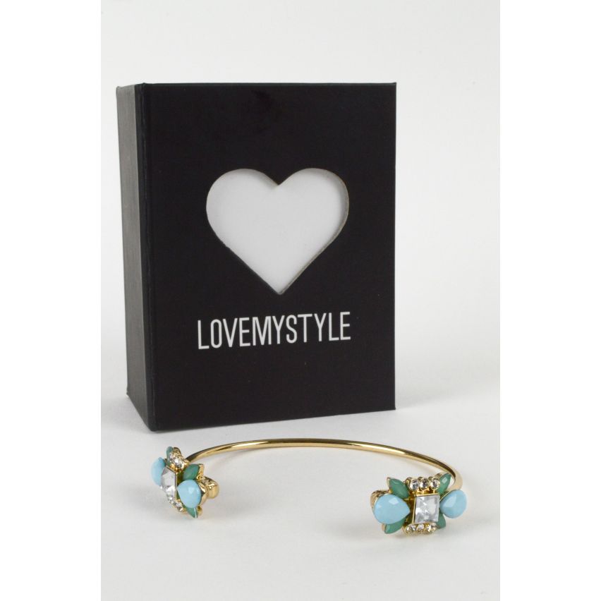 LMS Gold Bangle met Mint blauw, groen en duidelijke stenen